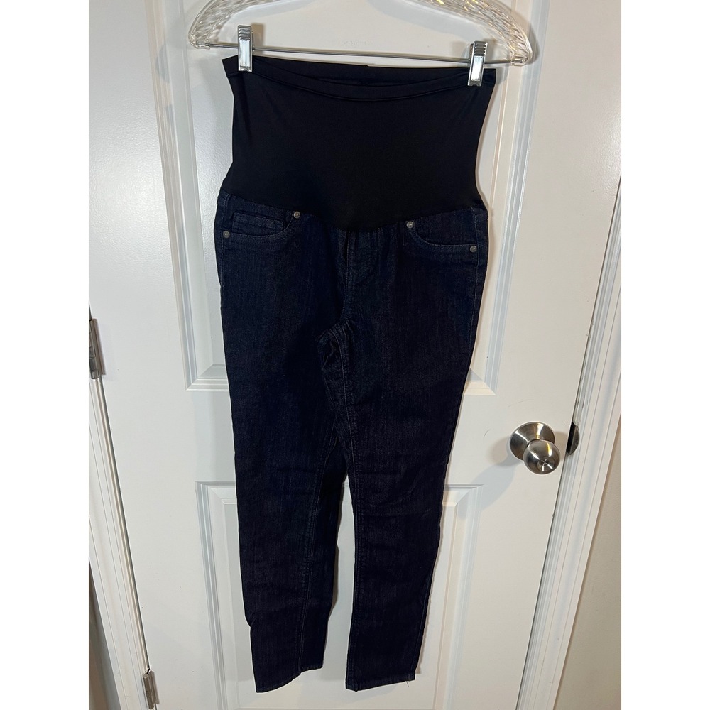 BlueSpice Women Maternity Jeans Full Belly Panel Dark Wash Indigo Size S